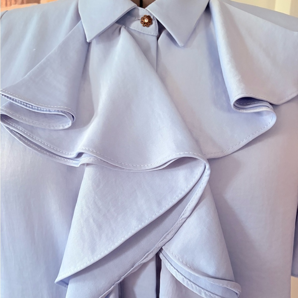 Zara Light Blue Ruffle Blouse - Picture 6 of 7